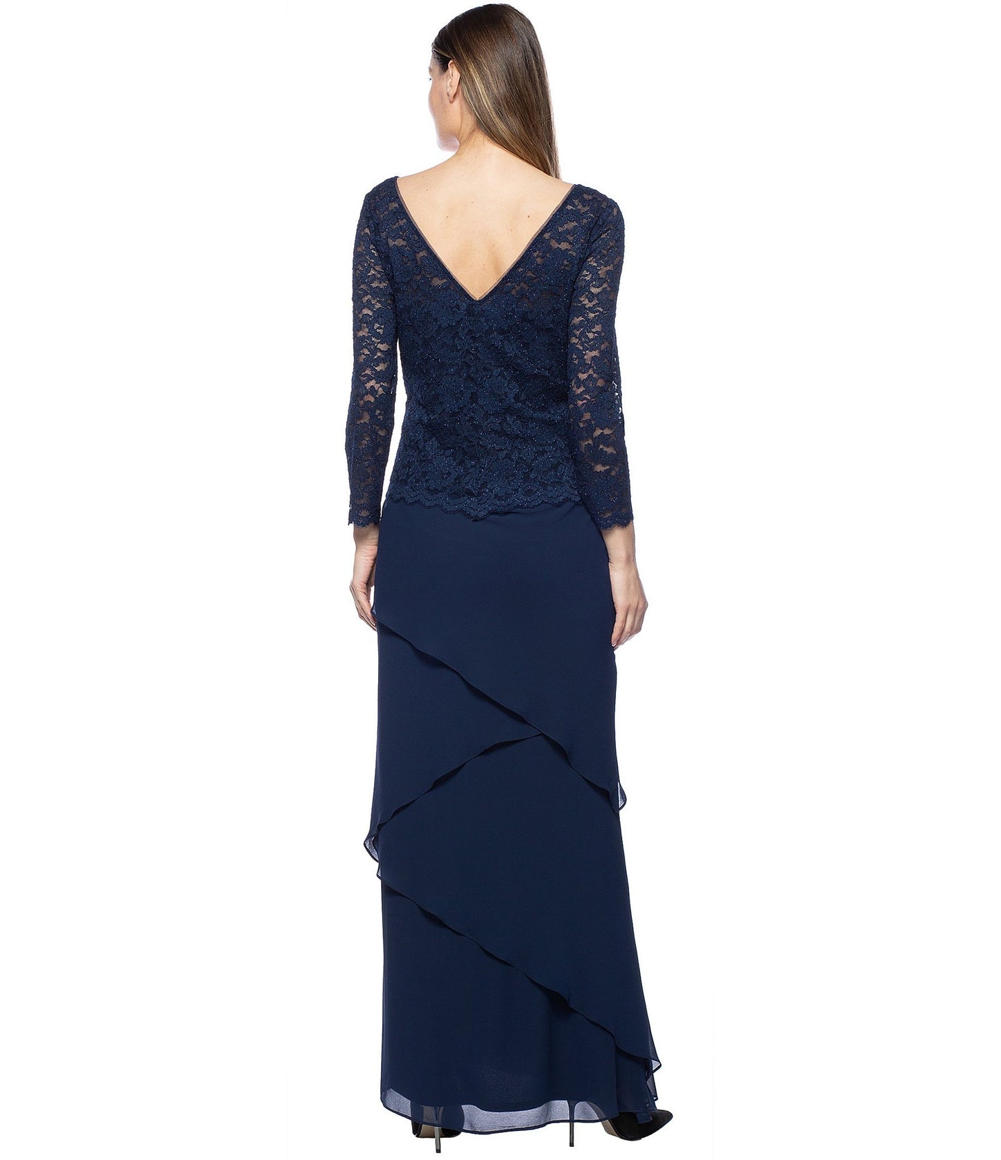 Mother of the Bride Dresses Long Two Piece Formal Lace Tier Dress Navy