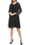 Cocktail Dresses Short Scoop Neck Embellished Sleeve Dress Black