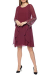 Cocktail Dresses Short Scoop Neck Embellished Sleeve Dress Wine 