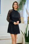 Cocktail Dresses Raglan Fit and Flare Lace Short Dress Black