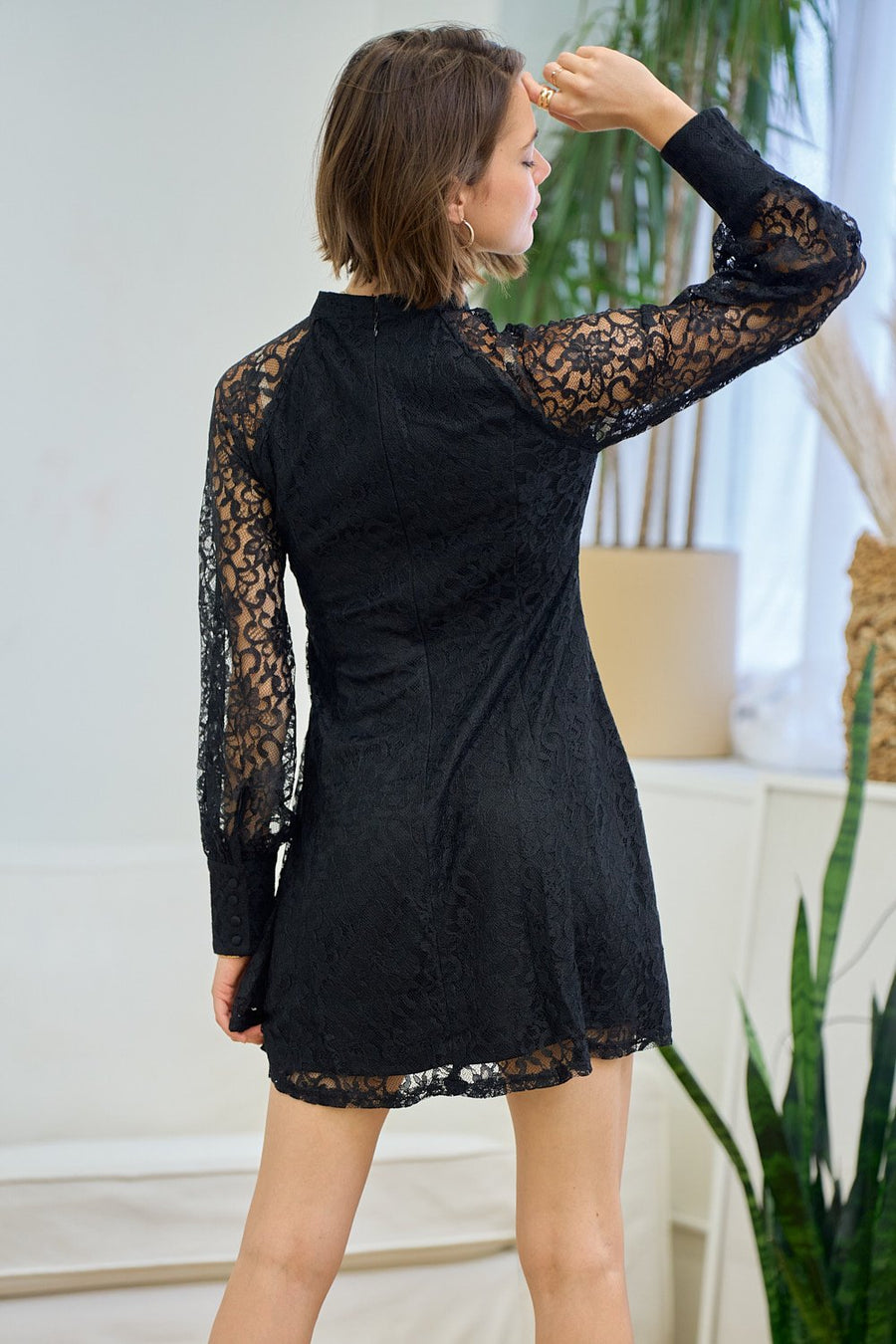 Cocktail Dresses Raglan Fit and Flare Lace Short Dress Black