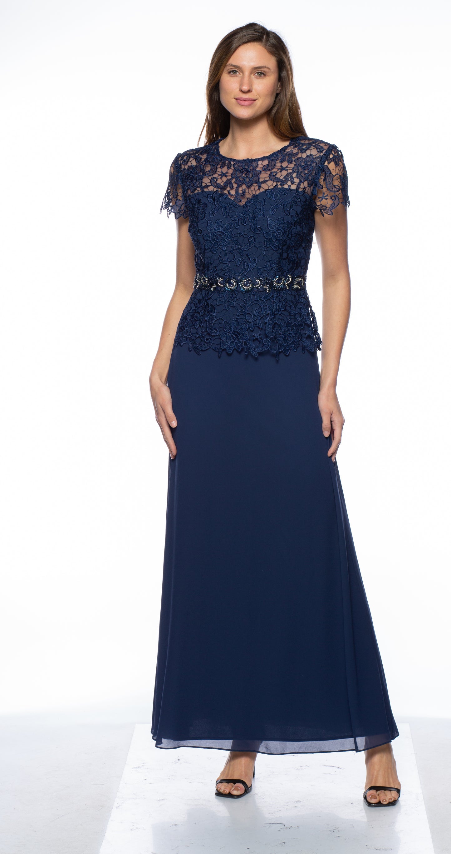 Formal Dresses Long Two Piece Formal Lace Dress Navy