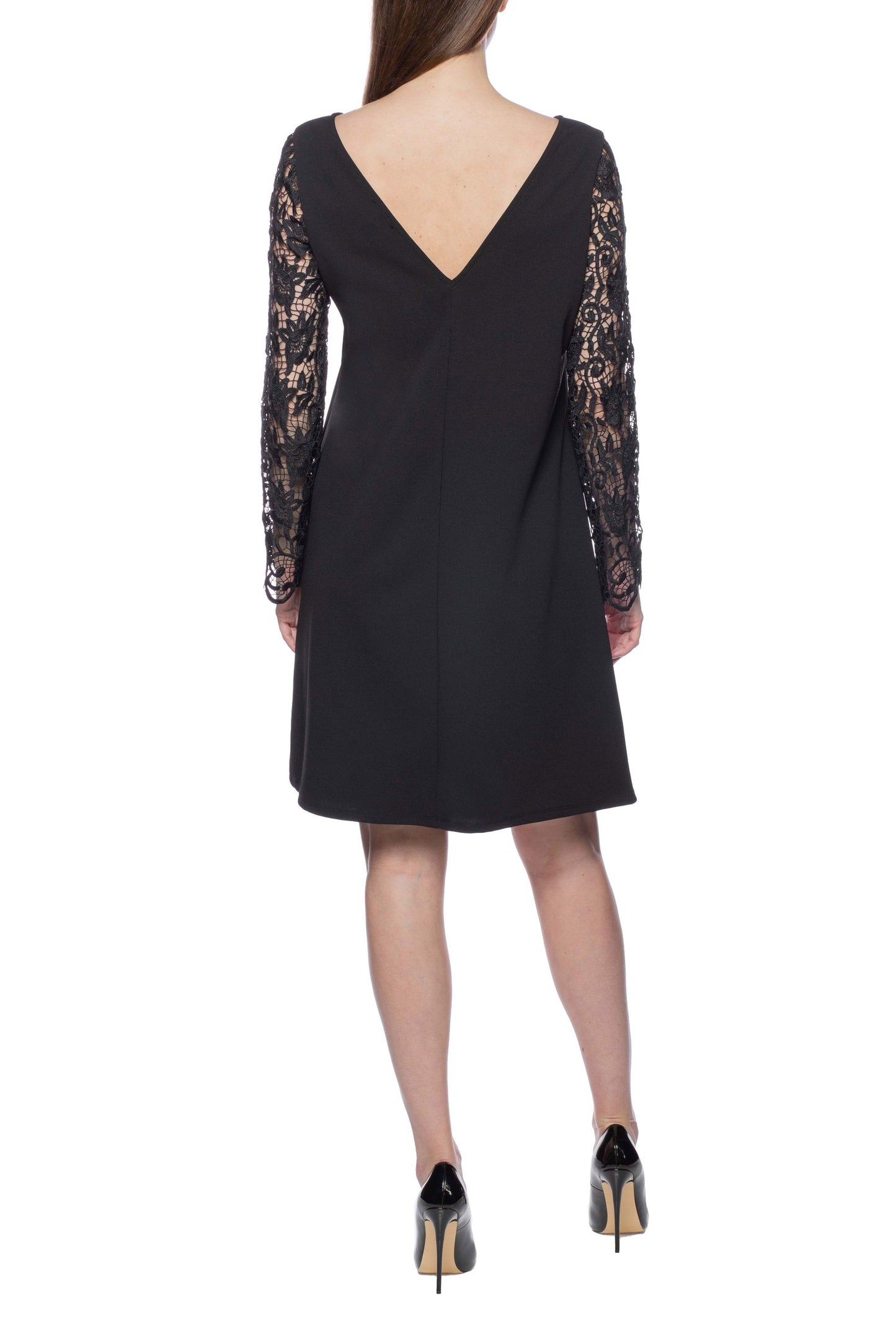 Cocktail Dresses Short Lace Sleeves Crepe Dress Black