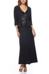 Mother of the Bride Dresses Long V Neck Sequined Dress with Jacket Set Black