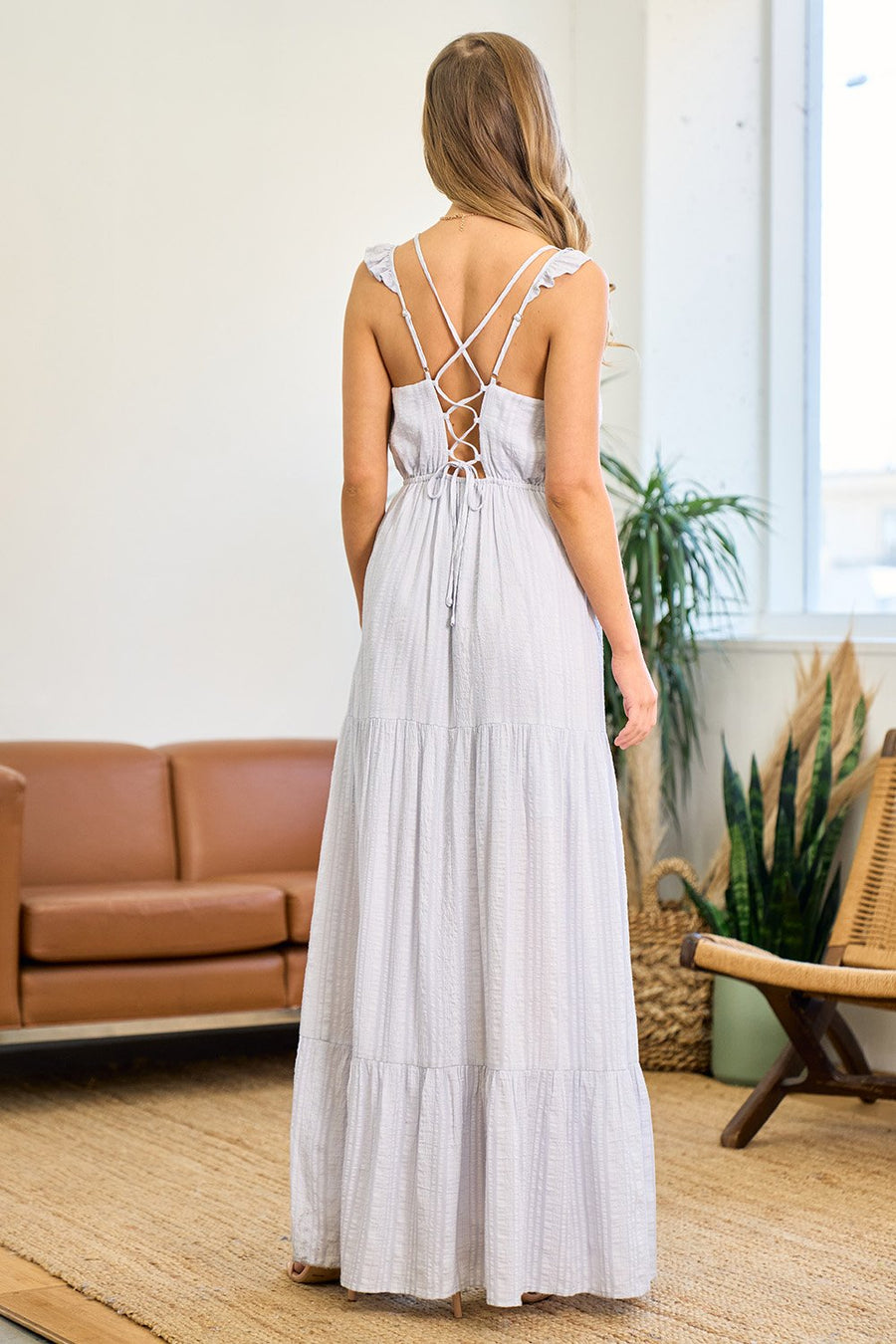 Cocktail Dresses Sleeveless Surplice Tiered Maxi Dress Misty Blue