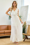 Cocktail Dresses Sleeveless Surplice Tiered Maxi Dress Off White