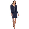 Cocktail Dresses Long Sleeve V Neck Sequined Crepe Short 2 Piece Jacket Dress Navy