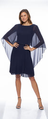 Cocktail Dresses Chiffon Caplet Pleated Short Dress Navy