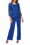 Pant Suit Embellished Boat Neck Sleeveless Three Piece Pants Set Royal