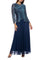 Mother of the Bride Dresses Long Metallic Top Chiffon Jacket Dress Navy Multi