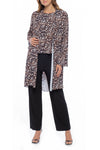 Pant Suit Animal Print Top and Jacket with Elastic Waist Pant Set Black Brown