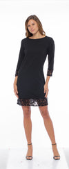 Cocktail Dresses 3/4 Sleeve Sequin Scuba Crepe Sheath Short Dress Black