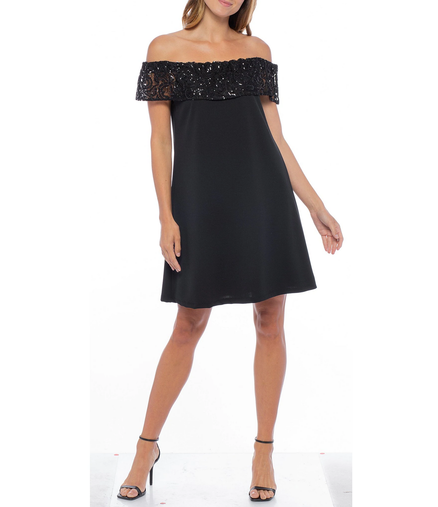 Cocktail Dresses Short Off Shoulder Sequin Lace Dress Black