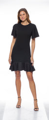 Cocktail Dresses Short Flutter Sleeve Ruffled Hem Sheath Dress Black