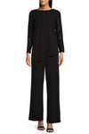 Pant Suit Sequin Sleeves Pullover Scuba Crepe Pant Set Black