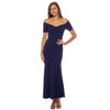 Formal Dresses Short Sleeve Off Shoulder Scuba Crepe Long Dress Navy