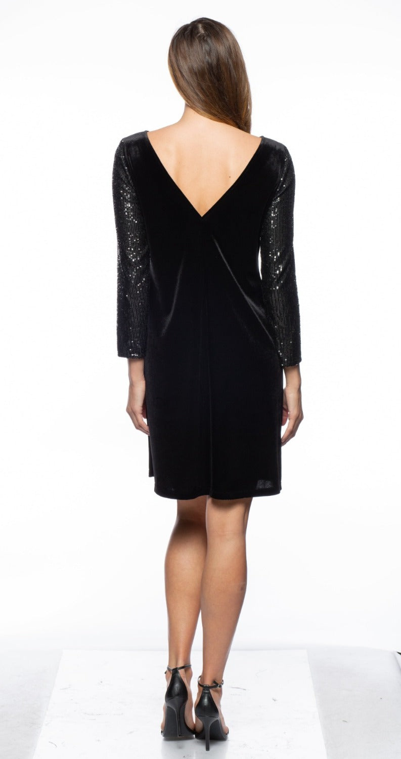 Cocktail Dresses Short Velvet Sequin Long Sleeve Dress Black