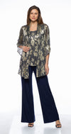 Pant Suit Printed Metallic Jacket Pant 3 Piece Set Navy Gold