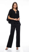 Pant Suit Rhinestone Keyhole Crepe 3 Piece Pant Set Black