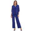 Pant Suit Rhinestone Keyhole Crepe 3 Piece Pant Set Royal