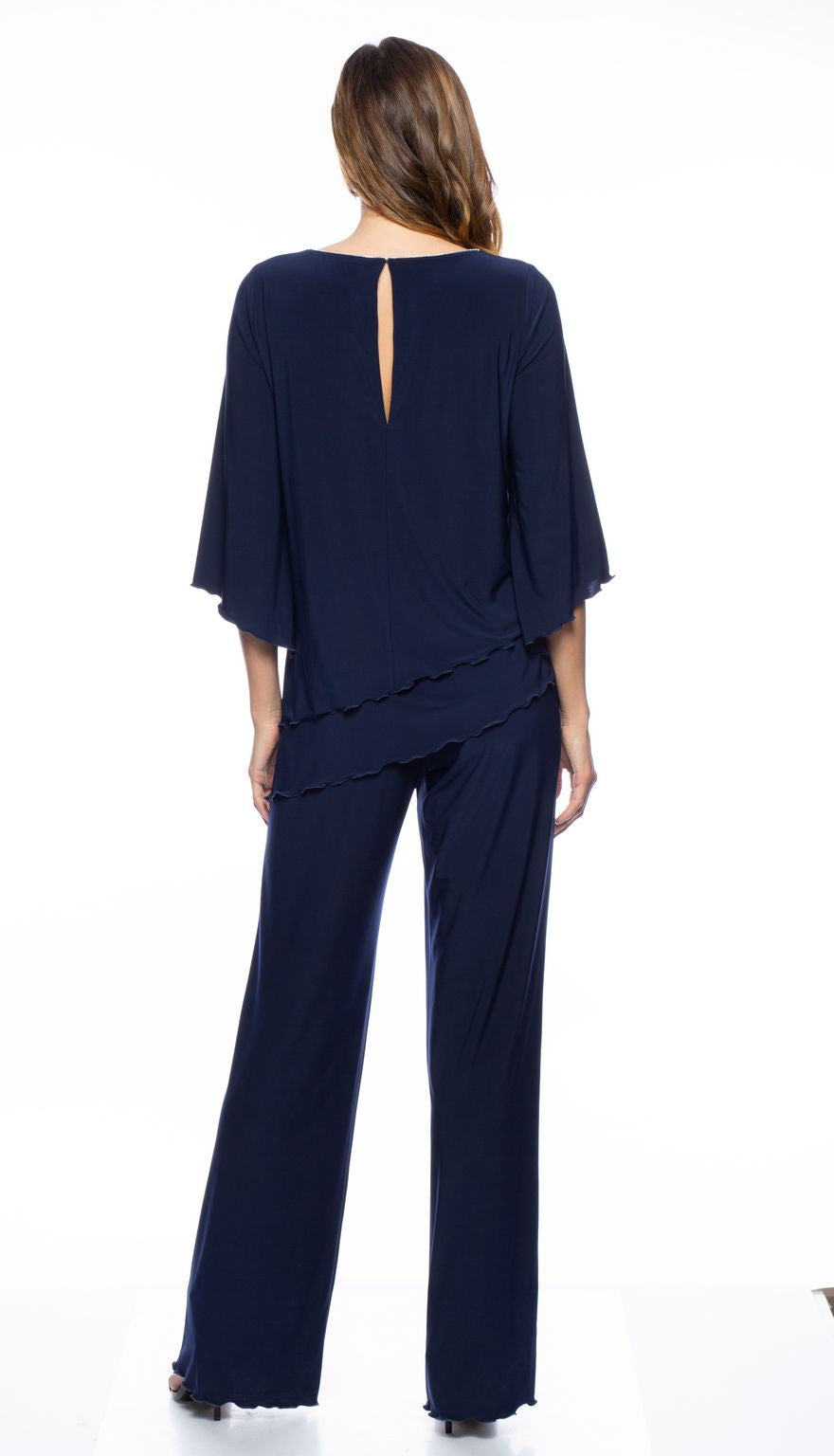 Jumpsuit Keyhole Neck 3/4 Sleeve Asymmetrical Hem Jumpsuit Navy