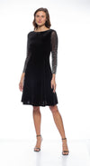 Cocktail Dresses Short Embellished Mesh Sleeve A Line Dress Black