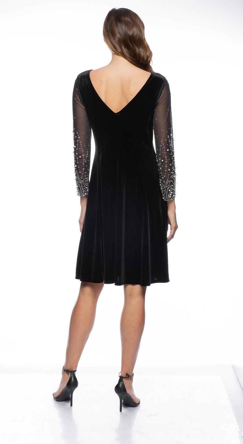 Cocktail Dresses Short Embellished Mesh Sleeve A Line Dress Black