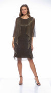 Cocktail Dresses Short Metallic Cascade Sleeve Dress Bronze