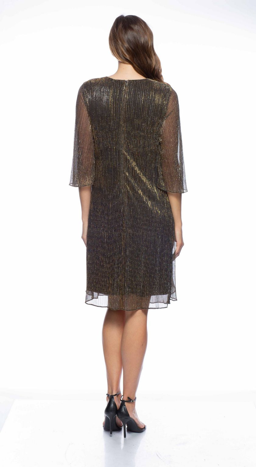 Cocktail Dresses Short Metallic Cascade Sleeve Dress Bronze