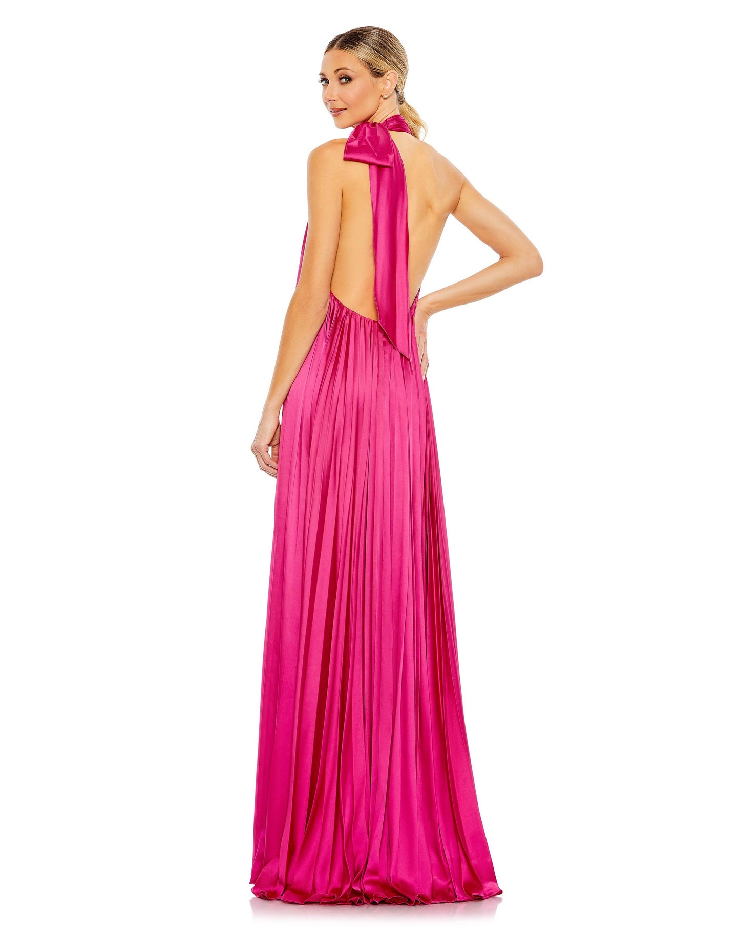 Formal Dresses Long Halter Pleated Trapeze Formal Dress Pink