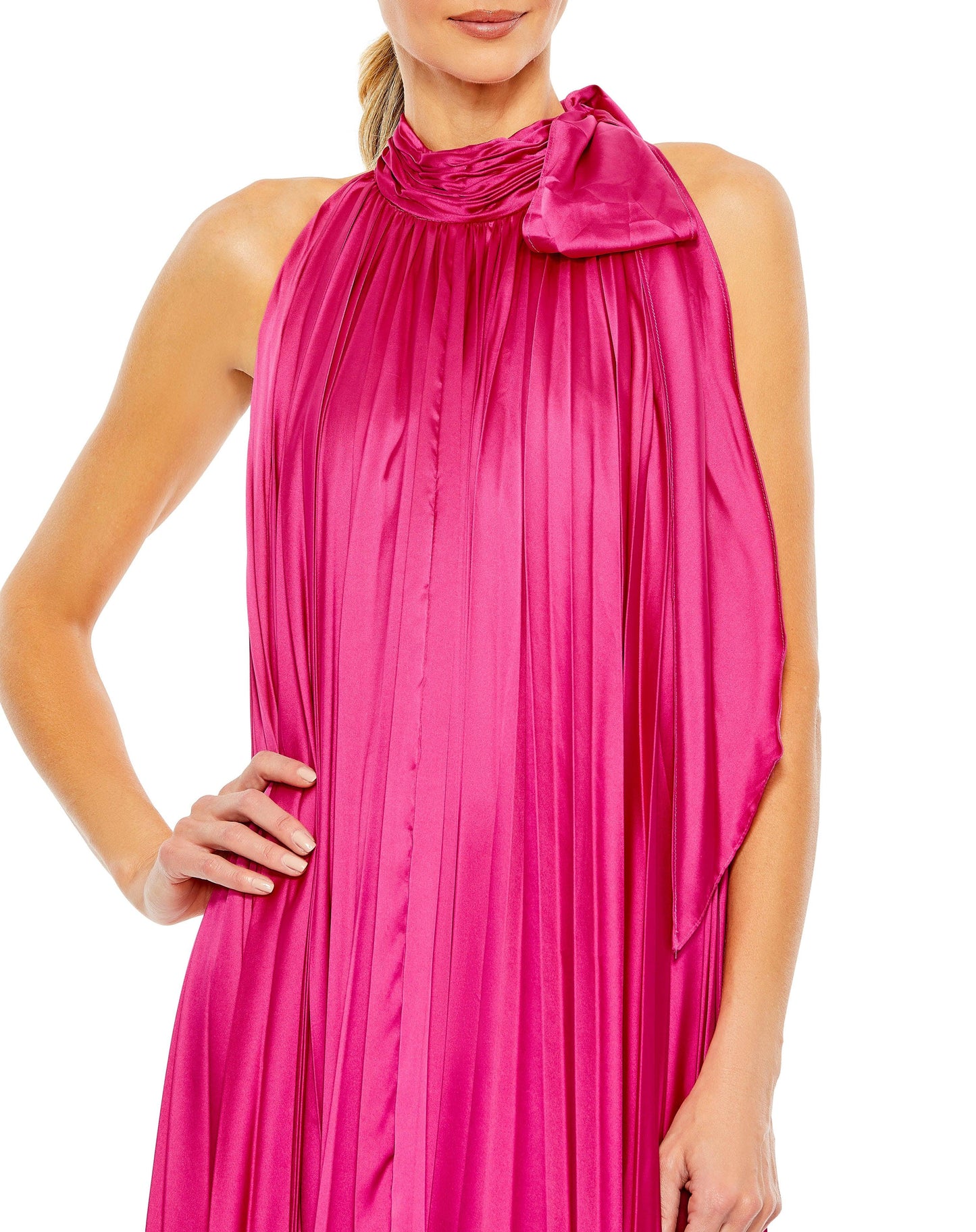 Formal Dresses Long Halter Pleated Trapeze Formal Dress Pink