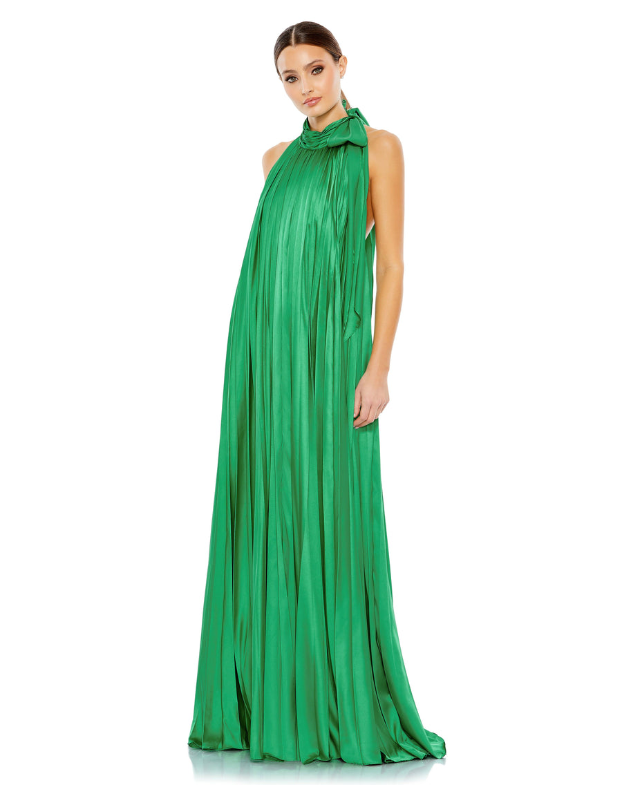 Formal Dresses Long Halter Pleated Trapeze Formal Dress Spring Green