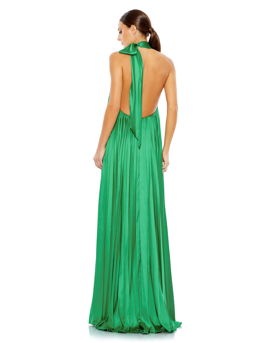 Formal Dresses Long Halter Pleated Trapeze Formal Dress Spring Green