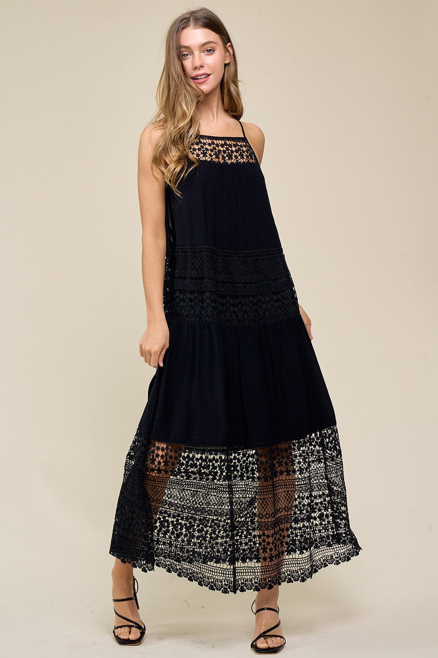 Cocktail Dresses Lace Spaghetti Strap Midi Dress Black