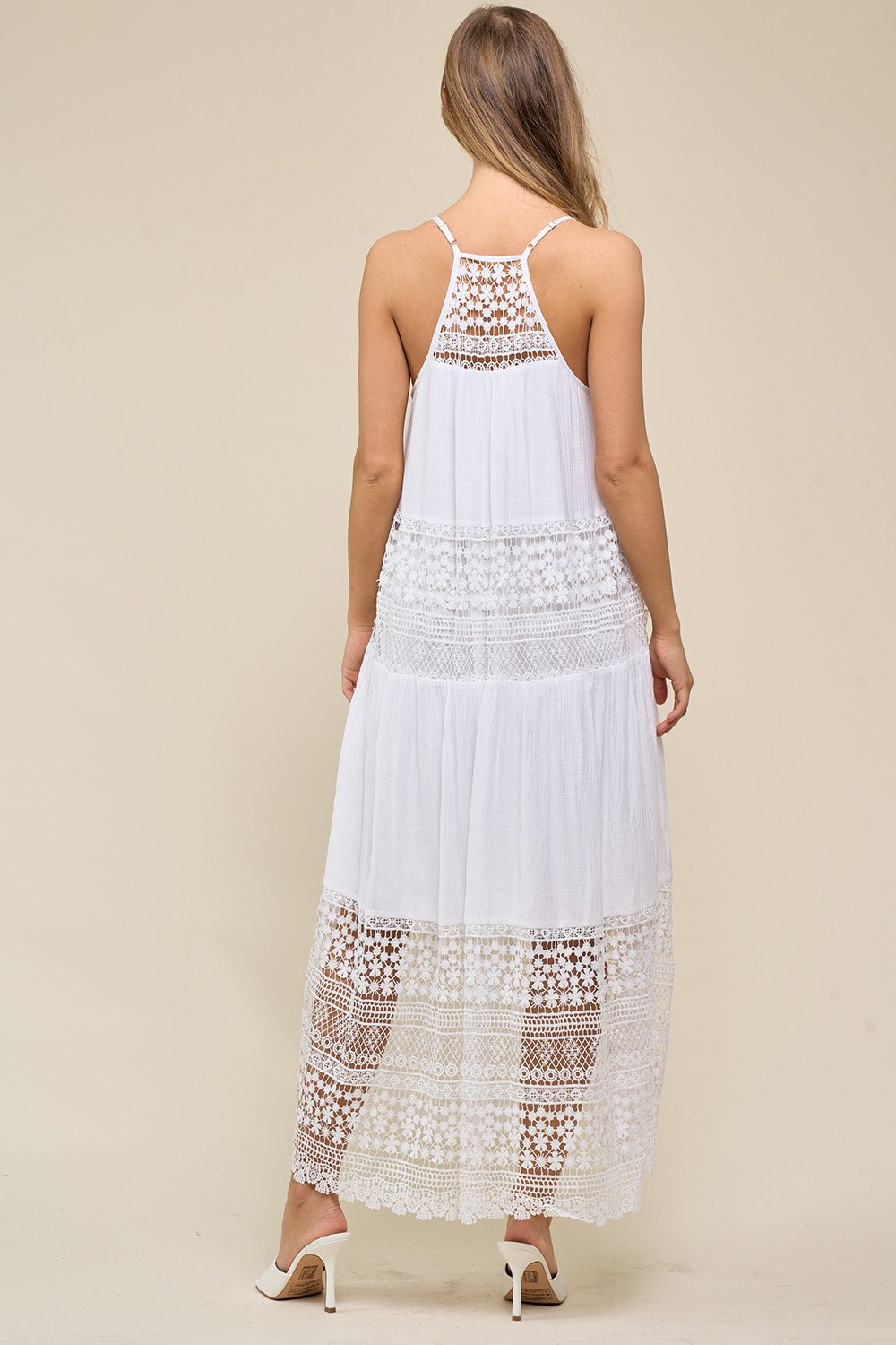 Cocktail Dresses Lace Spaghetti Strap Midi Dress Off White