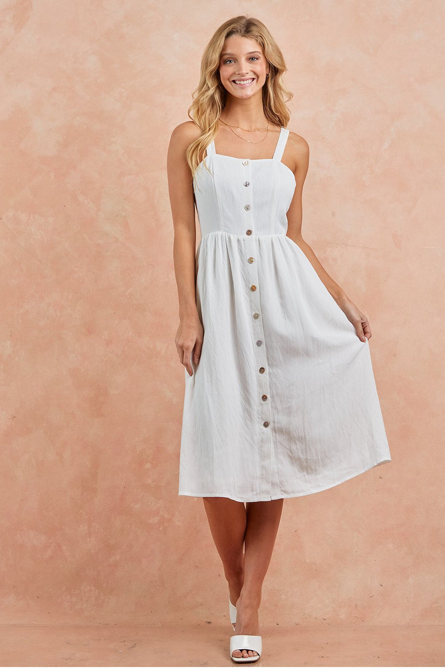 Cocktail Dresses Sleeveless Midi Length Pocket Dress White