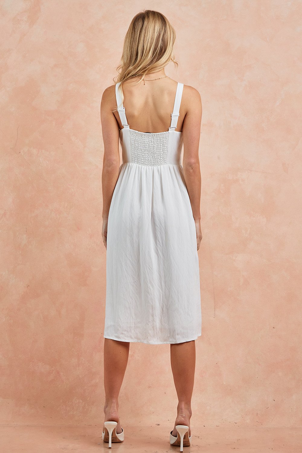 Cocktail Dresses Sleeveless Midi Length Pocket Dress White