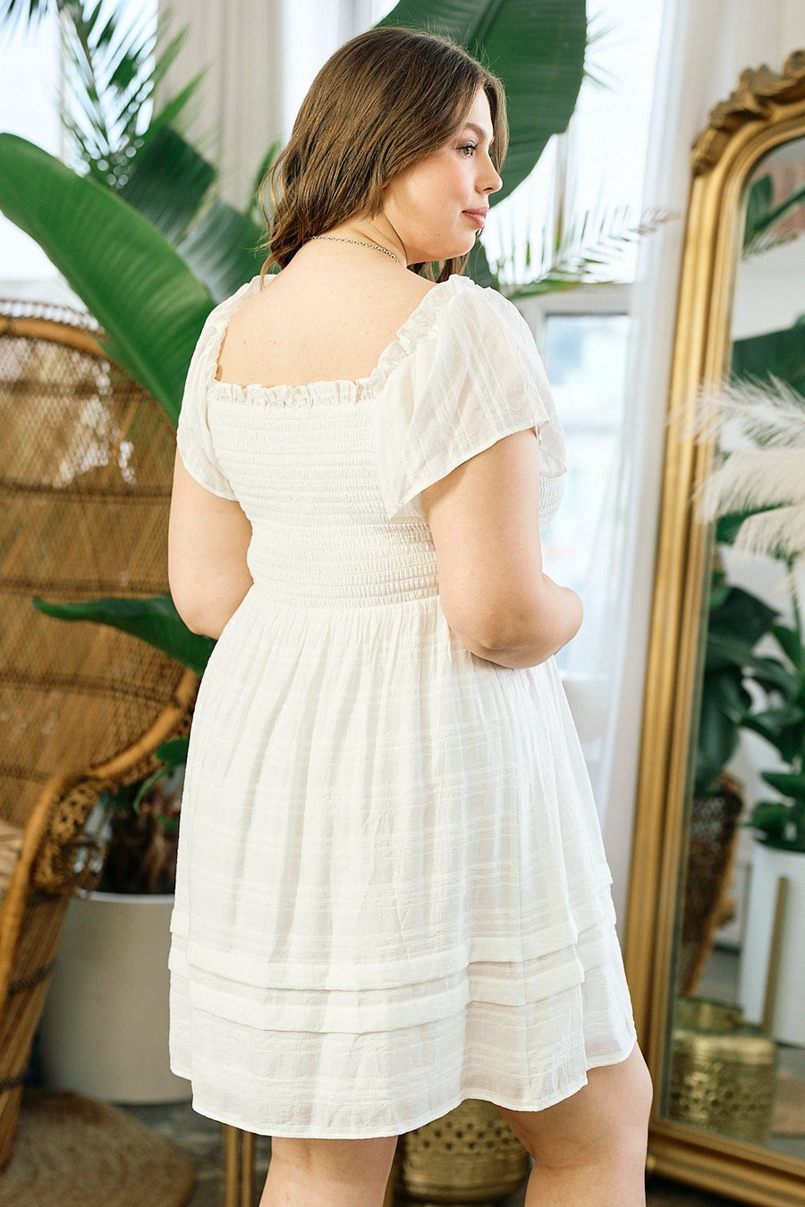 Cocktail Dresses Plus Size Smocked Bodice Short Dress Off White