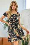 Cocktail Dresses Short Off Shoulder Floral Dress Black