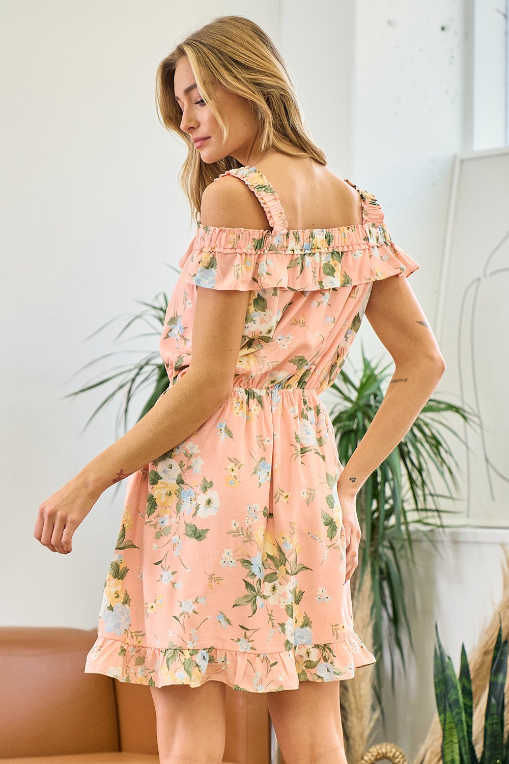 Cocktail Dresses Short Off Shoulder Floral Dress Lt. Coral