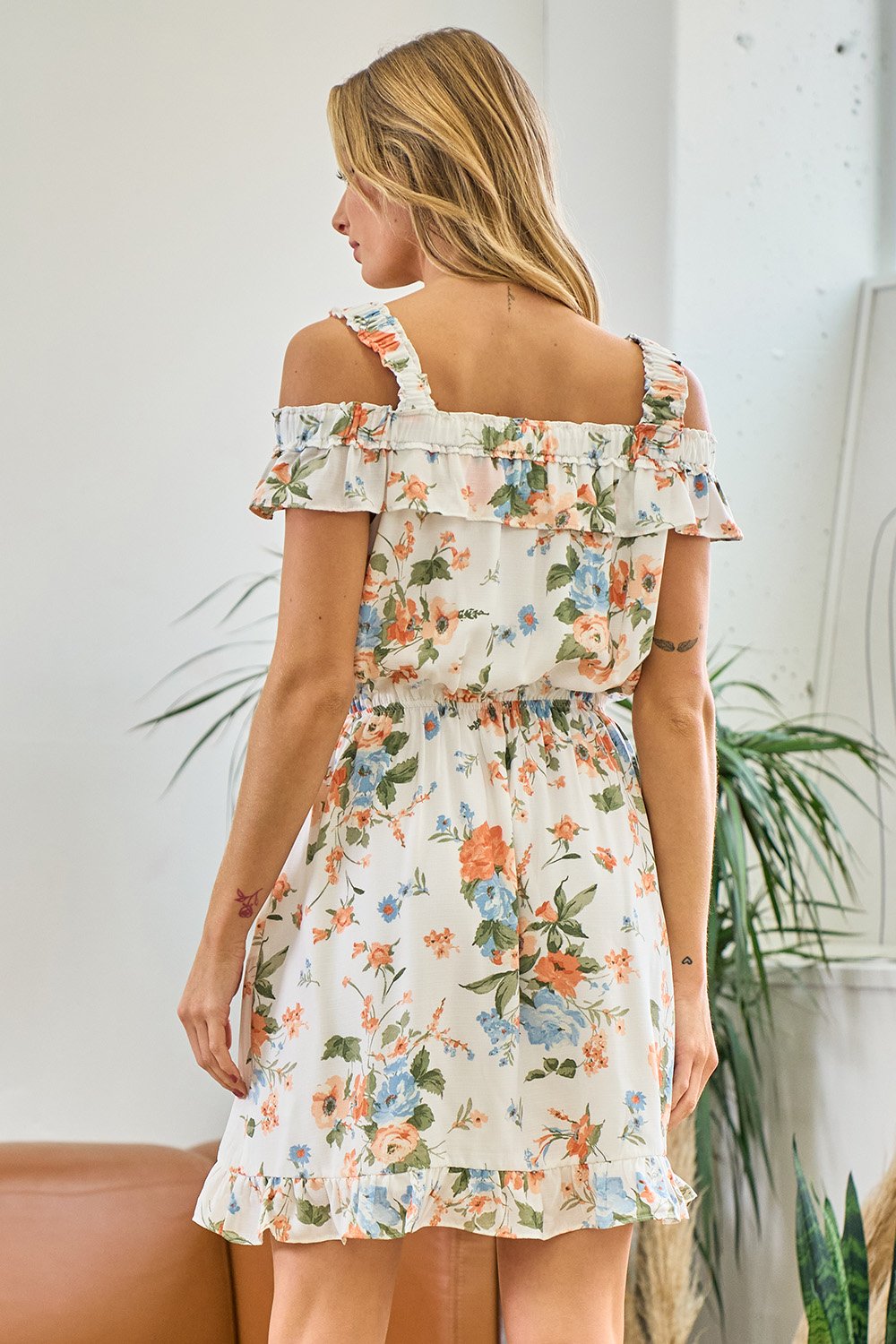 Cocktail Dresses Short Off Shoulder Floral Dress Off White