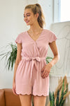 Jumpsuit Short V Neck Scallop Romper Mauve