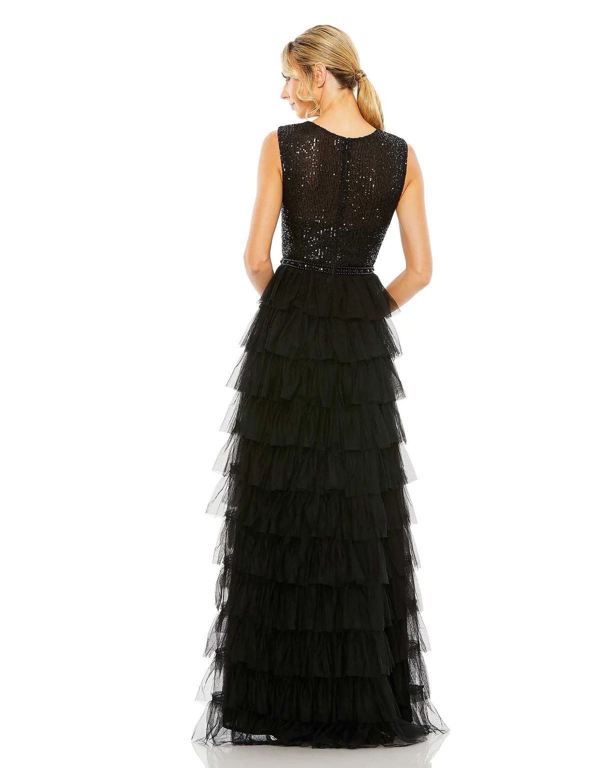 Prom Dresses Long Sleeveless Ruffled Tiered Prom Dress Black