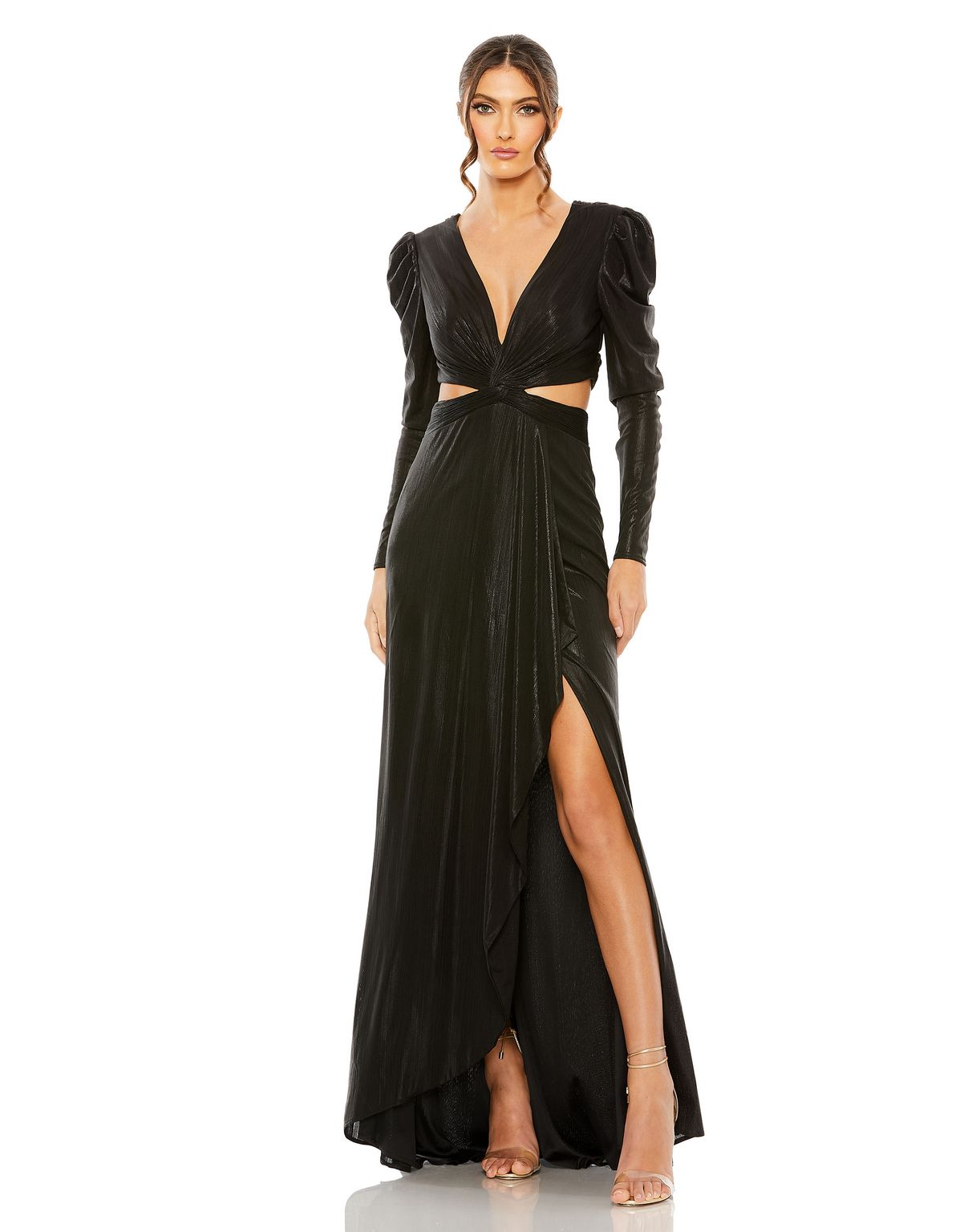 Formal Dresses Long Sleeve Metallic Formal Evening Dress Black