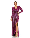 Formal Dresses Long Sleeve Metallic Formal Evening Dress Fuchsia