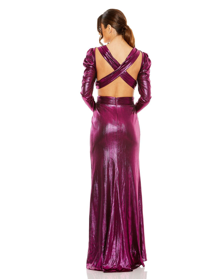 Formal Dresses Long Sleeve Metallic Formal Evening Dress Fuchsia