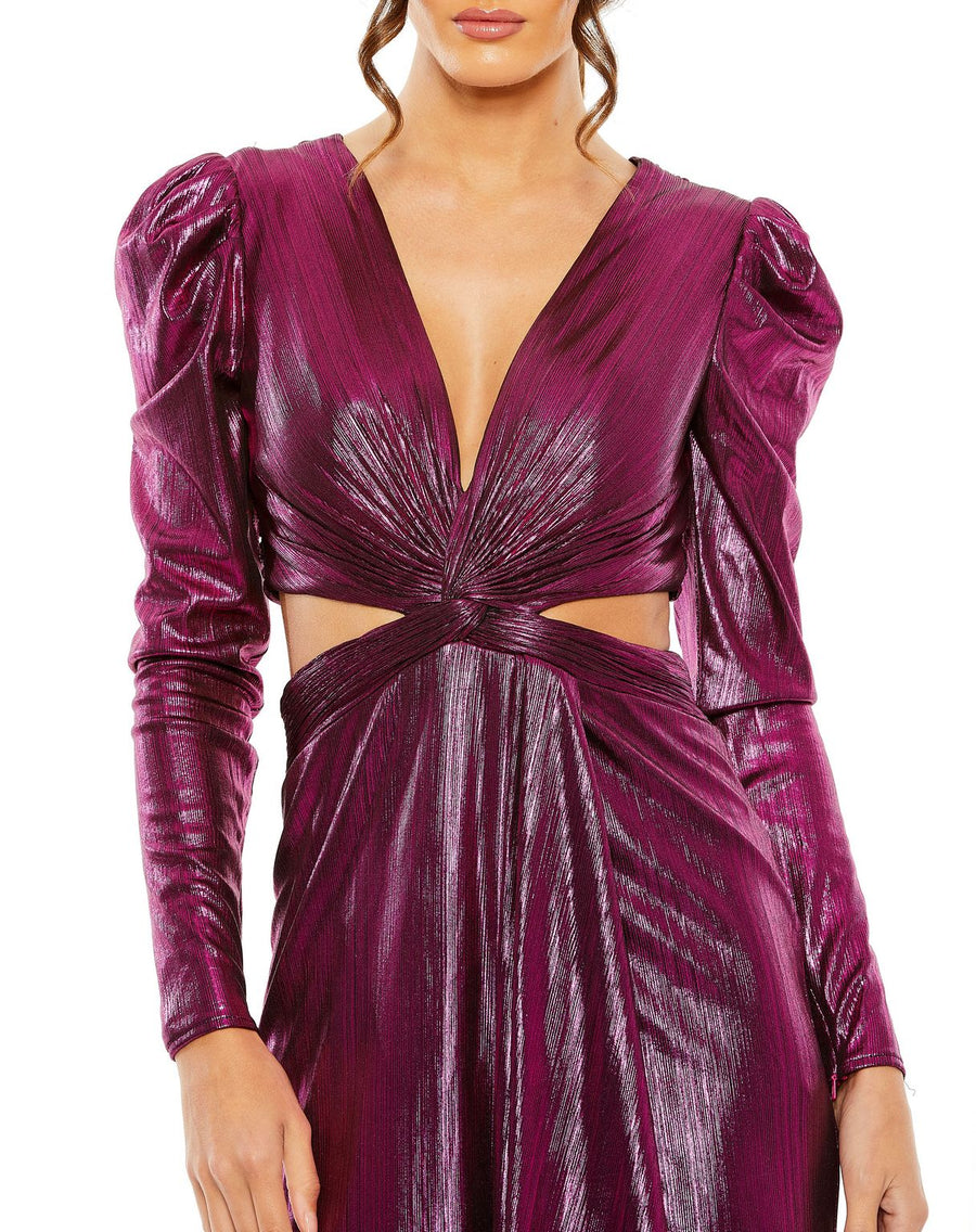 Formal Dresses Long Sleeve Metallic Formal Evening Dress Fuchsia