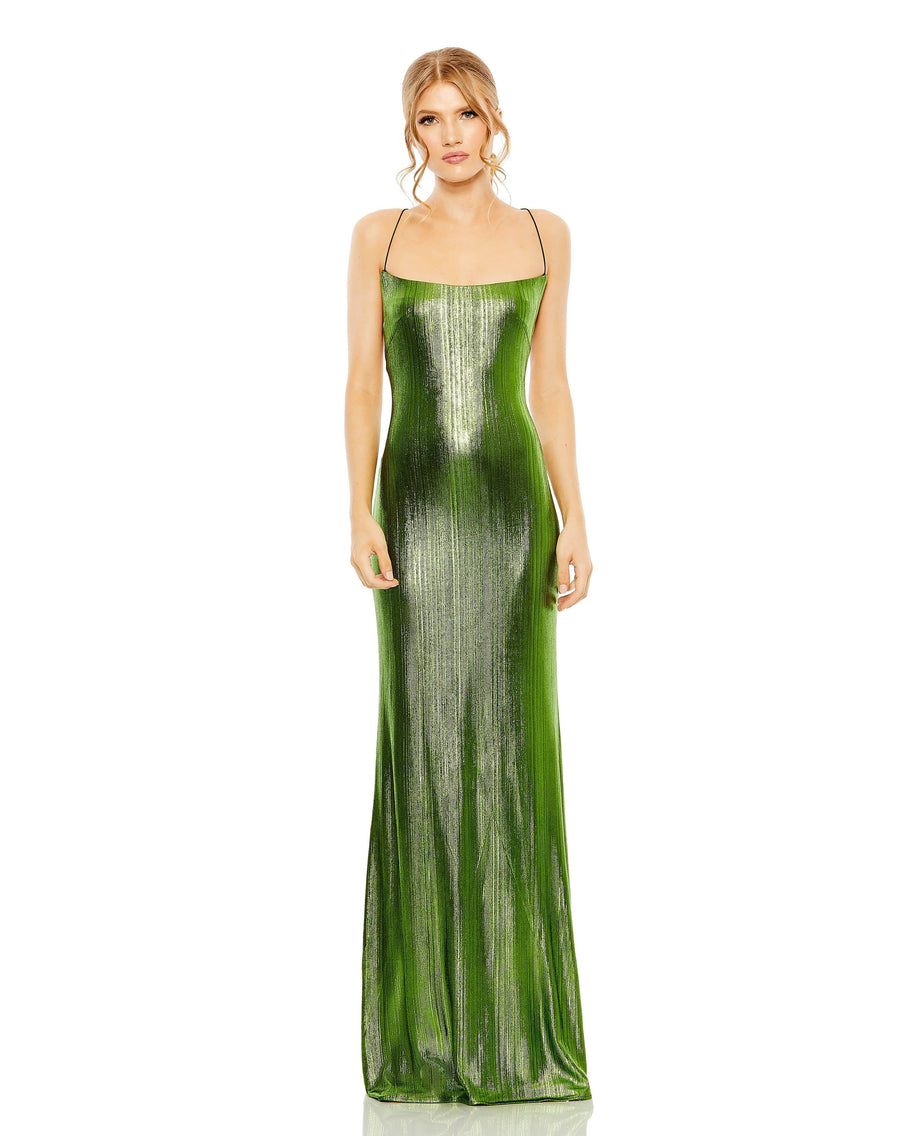 Prom Dresses Prom Long Spaghetti Strap Metallic Dress Apple Green