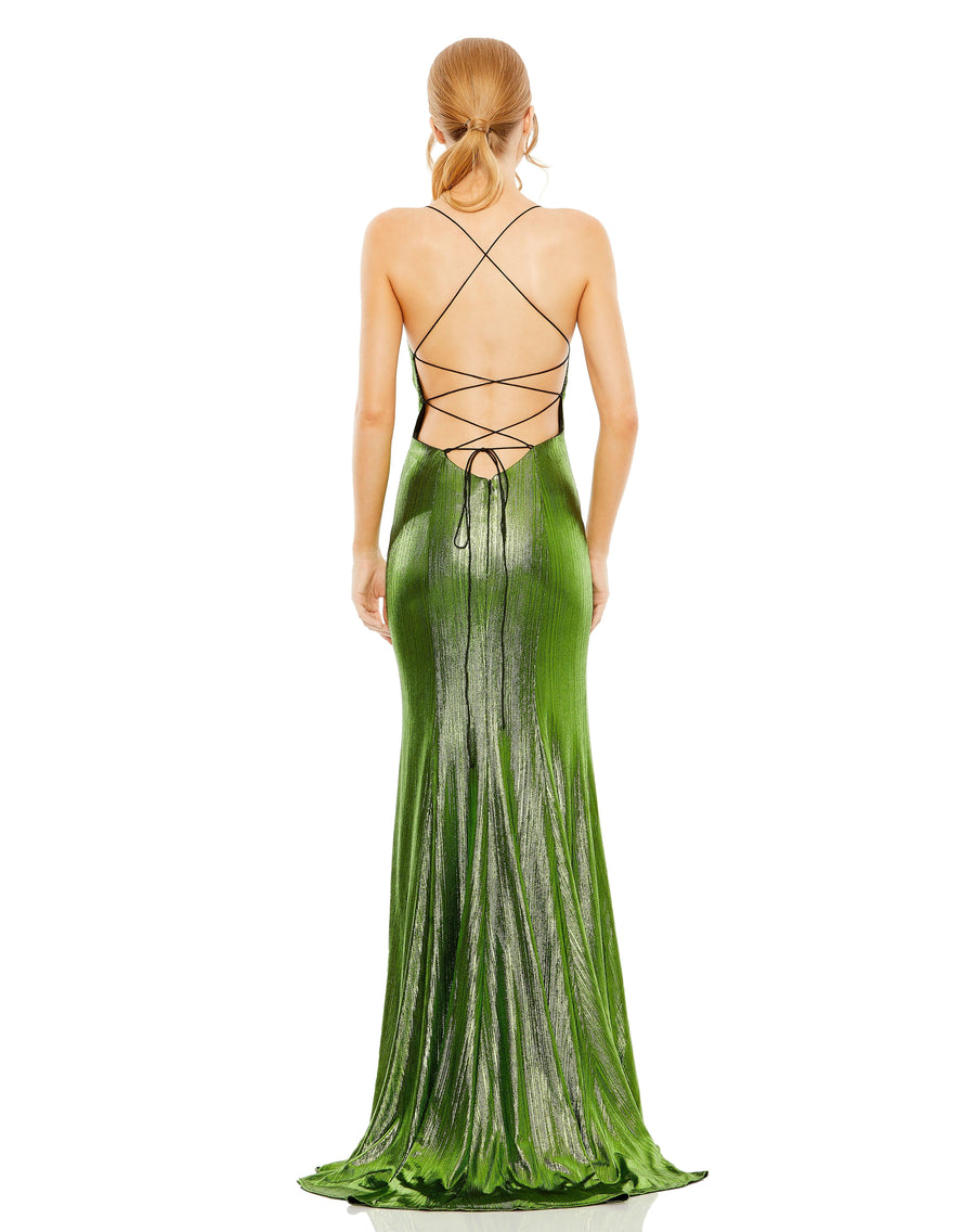 Prom Dresses Prom Long Spaghetti Strap Metallic Dress Apple Green