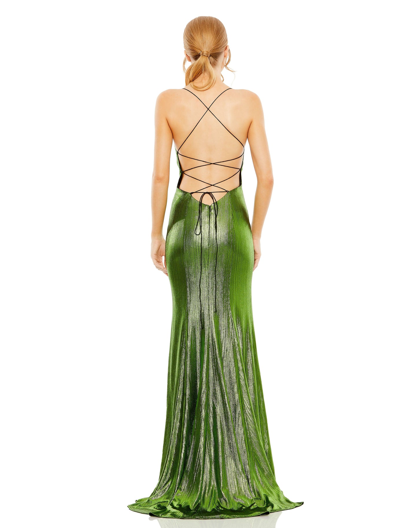 Prom Dresses Prom Long Spaghetti Strap Metallic Dress Apple Green